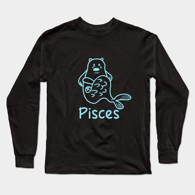 Pisces Bear Cute 2 Long Sleeve T-Shirt by Eyanosa